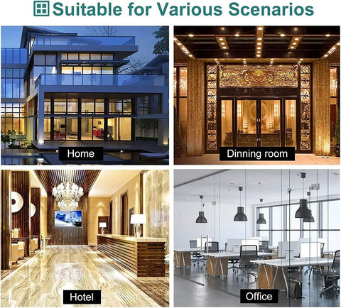 Collage showing various scenarios for Beefy Modern Entry Door Handle Pull Set: home, dining room, hotel, and office.