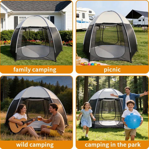 Screen House Tent 10 By 10 Portable Canopy With Floor Mosquito Net Outdoor Room For Patio Backyard Gazebo And Picnics in various outdoor settings