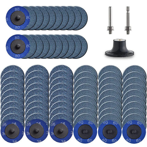 Quick Change Grinding Disc Set 2 Inch Zirconia Coated Sanding Discs 36 60 80 Grit 80 Piece Die Grinder Accessories With Roll Lock Pad TR Type III And Quarter Inch Shanks For Fast Surface Prep
