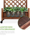 Pair Of 48 Inch Walnut Wood Planter Boxes With Diamond Lattice Trellis Mobile Outdoor Raised Garden Beds For Climbing Plants Drainage Holes And Optional Wheels For Easy Mobility