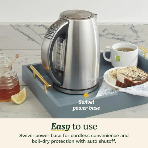 PerfecTemp 1.7 Liter Electric Kettle Cordless With 1500W Fast Heat Up And 6 Preset Temperatures on kitchen counter.