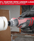 Pro Grade M12 Cordless Brushless Rotary Tool With Snappy Variable Speed Dial And 12 Precision Settings Delivering Knockout RPMs for cutting PVC pipe.