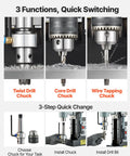 Beast Magnetic Drill Press For Metalwork With 1550W Power displaying 3 functions: twist, core, wire tapping chucks