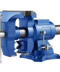 Beefy 6 Inch Bench Vise With 360 Degree Swivel Head And 30Kn Clamping, Heavy Duty Pipe Vise, ductile iron construction, side view