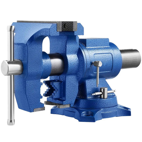 Beefy 6 Inch Bench Vise With 360 Degree Swivel Head And 30Kn Clamping, Heavy Duty Pipe Vise, ductile iron construction, side view