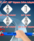 Offset Extension Wrench Set With Chain Driven Ratchet, 15.4 Inch Reach, Impact Ready Tool, Includes 1/4, 3/8, And 1/2 Inch Adapters, High Torque Up To 75 Nm, Built From Heavy-Duty Alloy Steel For Tough Car Repair And Engine Work, adapter set