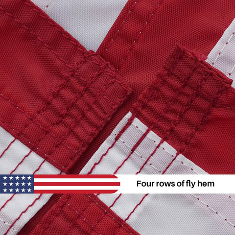 Close-up of four rows of stitching on 12x18 Inches Embroidered American Boat Flag Double Sided For Outdoors Nylon Flag With Brass Grommets