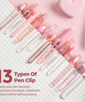13 Pack Pink Gel Pens Set With 0.5mm Fine Tip Black Ink And 1 Highlighter, pen clips on grid paper, pink desk accessories