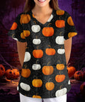 Plus Size Halloween Shirts For Women With Pockets Spooky Pumpkin Ghost Bat Witch Print Stretchy V Neck Tops Fade Resistant Graphic Tee