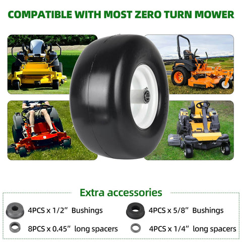 2-Pack 13x6.50-6 Flat Free Tire And Wheel For Riding Lawn Mowers Universal 13x6.5-6 Solid Rubber Tire In Centered Hub