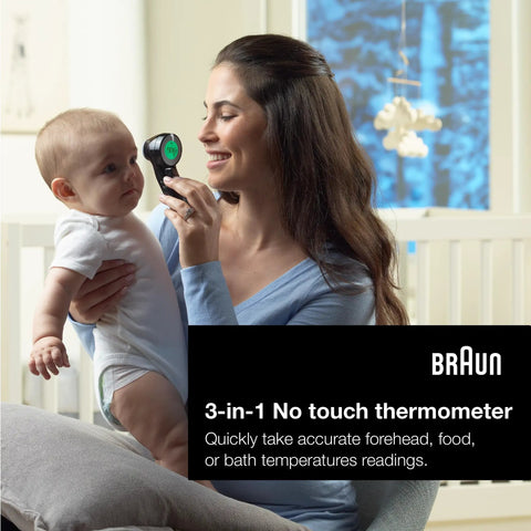 Sensian 7 Forehead 3 In 1 No Contact Infrared Thermometer For Adults And Kids, Clinically Validated And Doctor Recommended, Quick Accurate Readings, 3 Ways To Use, Safe Easy Home Health Monitoring held near baby's forehead