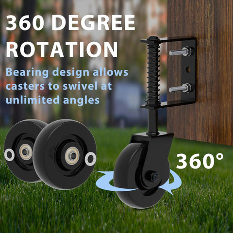 Beefy Heavy Duty Gate Wheel Kit With 360 Degree Rotation Rubber Wheel For Fence Farm Garden And Wood Gates Spring Loaded