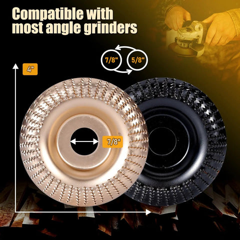 Heavy Duty Wood Carving Disc Set For Angle Grinders Featuring Savage Sharp Stump Grinding Teeth, Five Piece Kit Compatible With Four And Four Point Five Inch Tools, Five Eighth Inch Arbor, Tough As Nails Carbon Steel Milling Blades For Quick Yard Cleanup