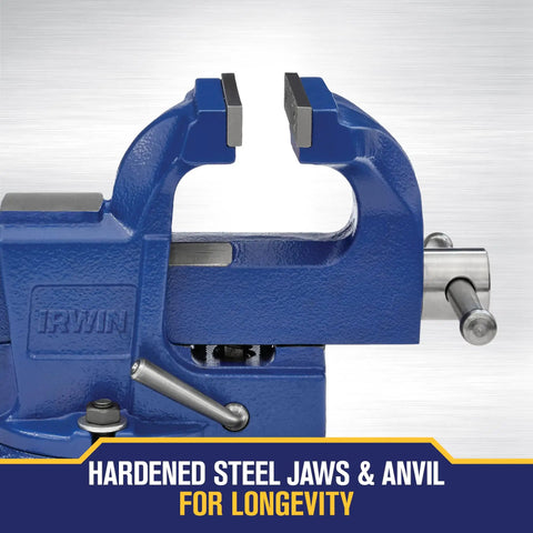 Bench Vise With Quick-Adjust And Fast-Release Jaw Lever For Smooth Locking And Quick Jaw Swaps, Heavy Duty Cast Gray Iron Body, Fused Steel Handle, Built To Tackle Large And Small Objects In Metalworking And Woodworking