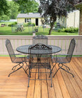 View of outdoor deck with table and chairs, showcasing Heavy Duty Water Based Deck Stain And Sealer In One Semi Transparent Wood Finish For Outdoor Decks.