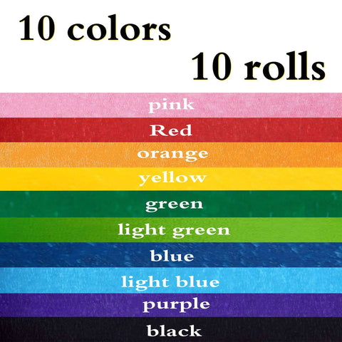 Ten Pack Colorful Masking Tape Set Easy Tear, 1 Inch Wide By 13 Yards Each, 390 Feet Total, vibrant rainbow colors displayed