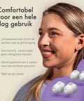 Woman wearing ClearTone High Fidelity Ear Plugs For Concerts And Noise Sensitivity 21dB Reduction with size options shown.