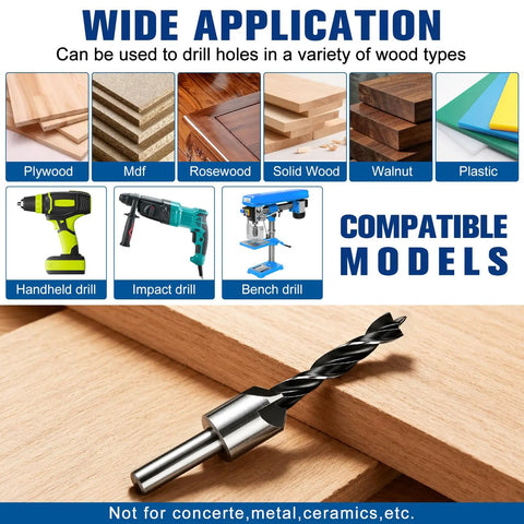 Wide application of Seven Piece Three Point Countersink Drill Bit Set Featuring Adjustable Depth Lock And Rugged Hex Chucker High Carbon Steel Spirals.