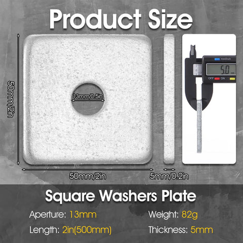 Grab You 30 Pack Of Heavy Duty Galvanized Square Washers With A Bold Silver Finish Designed For Major Construction And Industrial Gear To Stop Screws From Loosening During Any Tough Job, showing dimensions and details.