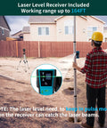 All In One 360 Degree Self Leveling Laser Level Kit With Receiver Tripod And Grade Rod Touch Screen Remote Control 16 Lines 2 Batteries Pro Grade For Construction And Home Renovation. Receiver and grade rod on jobsite, 164FT range.