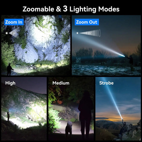 Two Pack Rechargeable LED Tactical Flashlights Ultra Bright 5000 Lumens, 3 Modes, Clip On Design, outdoor use showcase