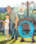 Detachable Water Hose Holder With Five Anchor Points Sturdy Freestanding Hose Reel Holds Up To 150 Ft Of Hose No Wobble For Outdoor Yard Or Garden Storage In Antique Bronze Finish pictured with users watering garden