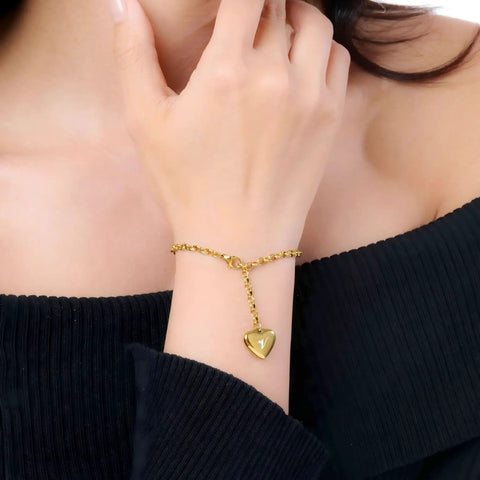 Stainless Steel Heart Pendant Bracelet For Women With A Z Letter Customization In Gold Or Silver Finish, Durable And Hypoallergenic