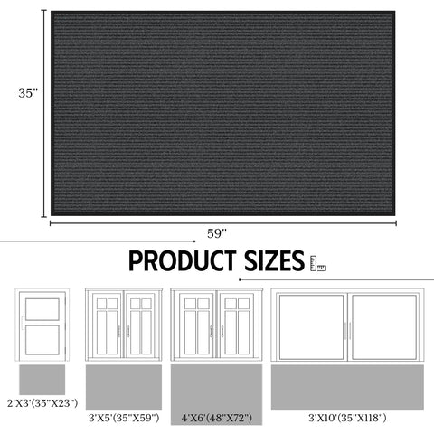 Heavy Duty Front Door Mat 3 By 5 Feet Outdoor Entrance Rug Non Slip Backing Absorbs Dirt And Water Dirt Resistant Low Profile Entryway Mat For Indoor Outdoor Use Gray with dimensions and size options diagram