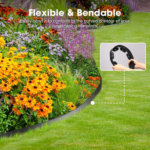 No-Dig Landscape Edging Kit With 33 Ft Of 2 In High Plastic Garden Border 30 Anchoring Spikes And Scissors Durable Black PE Border