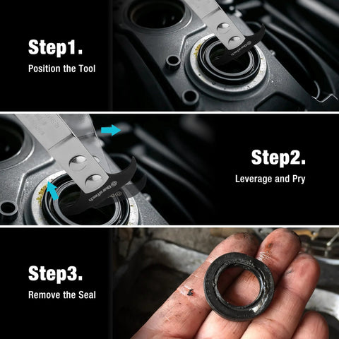 Duratech seal puller with heat-treated steel, blackened head and chrome shaft for automotive seal removal