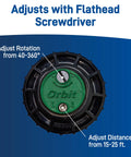 Saturn III Gear-Drive Rotor Water Sprinkler 360-degree arc and 25 ft reach adjustment guide image