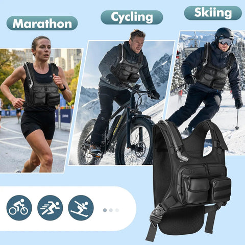Running Hydration Vest With 2L Water Bladder for marathon, cycling, skiing; lightweight reflective chest pack gear holder, unisex black
