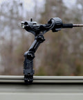90 Degree Gunwale Track Adapter For Boat Rails Turnkey Mount For GearTrac And MightyBolt Accessories Fits Ranger Lund Triton Crestliner Tracker And More Works On Versatrack And Lock Track Systems Made In USA mounted on boat rail with rod holder