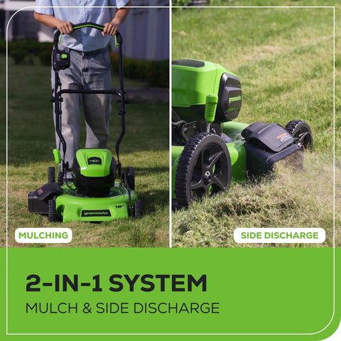 40V Cordless Push Lawn Mower With 19 Inch Steel Deck, 5.0Ah Battery And Charger Included, Up To 35 Minutes Run Time, Lightweight Yet Durable, No Gas, Easy Start And Clean Cut For Dense Lawns showing mulch and side discharge