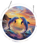 Vivid Tree Of Life Acrylic Sun Catcher Puzzle Kit with dolphins in sunset scene, round 7.4 inch, double-sided UV printed