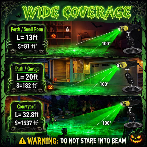 Green Laser Halloween Generator With Timer For Spooky Party Lighting And Fog Effects, Projects Bright Creepy Beams Across Marsh Fog To Create Epic Atmosphere And Endless Halloween Fun. 100° beam for courtyard