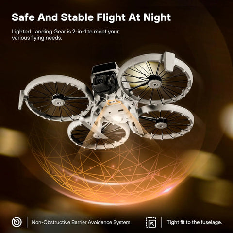 Lighted Landing Gear 2-In-1 Kit For Flip Drone, Night Flight LED Support attached to drone for safe low-light flights.