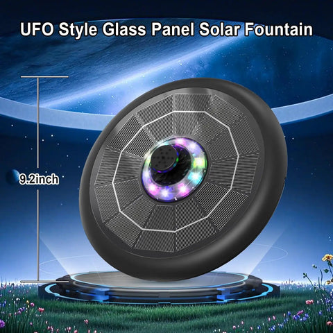 UFO Solar Fountain With Glass Panel Upgrade 2026, 9.2-inch round design with LED lights, garden water feature