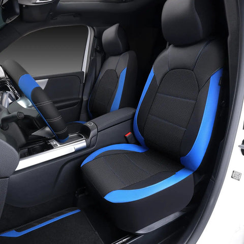 Air Mesh Leather Car Seat Cover Full Set With Waterproof Floor Mats And Sporty Steering Wheel Cover 14.5 To 15In Universal Fit