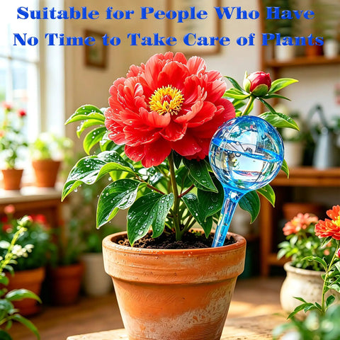 Garden setting with terracotta pot and peony using 12 Pack Large Plant Watering Globes Self Watering Bulbs For Indoor And Outdoor Pots