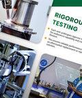 Collage of rigorous testing processes for automotive parts, showcasing machinery and technicians with digital interfaces.
