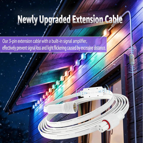 Heavy Duty 16 Foot Signal Booster Extension Cable For Outdoor LED Strip Lights IP68 Waterproof connected to colorful lights.