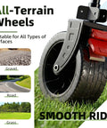 Close-up of all-terrain wheel for 38 Inch Long Collapsible Wagon With 440Lb Capacity And 220L Interior Space Extended Frame Heavy Duty Folding Cart Utility Wagon With Side Storage Pockets And Drink Holders Designed For Yard Garden Beach Black