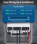 Outdoor Smart WiFi Pool Pump Timer Box Hooked Up With Heavy Duty 40A 120 277 VAC 2HP Wireless Controller illustration.