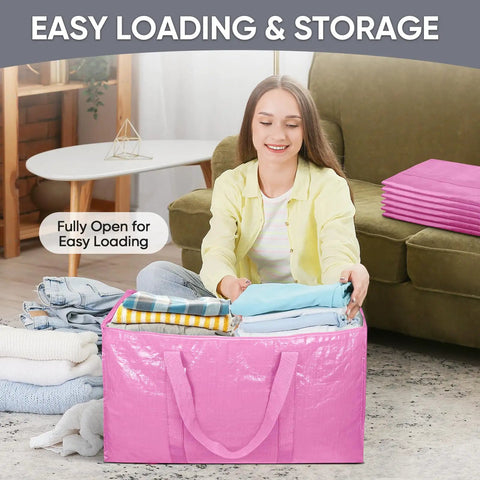 Crush Your Move With Heavy Duty Six Pack Extra Large Bags Featuring Wide Grab Handles And Secure Zipper Closures Waterproof Storage Totes For Closet Organizing Solid Space Saving Gear In Bright Pink