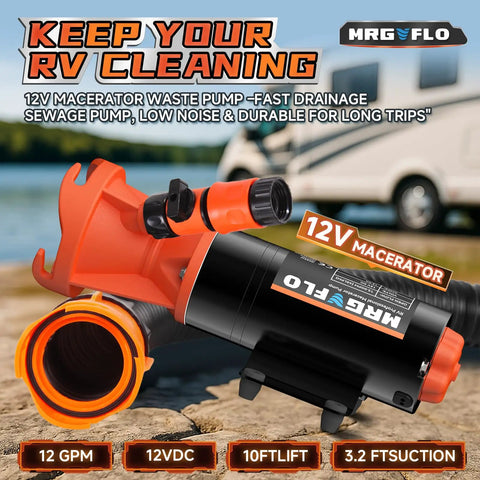 12V RV Macerator Pump For Sewage With 12 GPM Flow 10 Ft Lift And 3.2 Ft Suction Portable Waste Pump in action