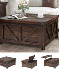 Dope Farmhouse Lift Top Coffee Table With Storage And USB Charging Station Wood Square Center Table in living room.