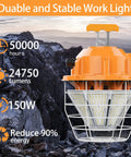 150W LED Temporary Work Light With 24,750 Lumens Beast Bright Daylight 5000K For Construction Job Sites Hanging Portable
