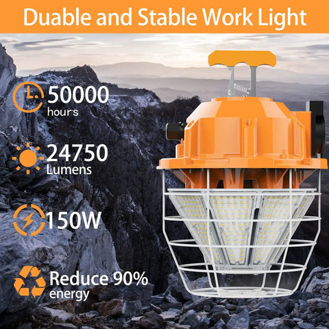 150W LED Temporary Work Light With 24,750 Lumens Beast Bright Daylight 5000K For Construction Job Sites Hanging Portable