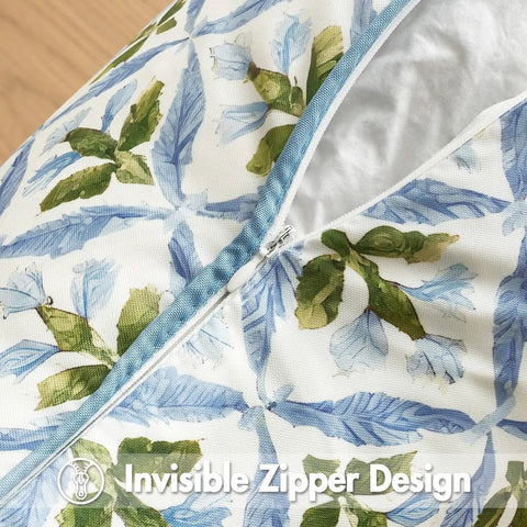 Outdoor Floral Pillow Covers Waterproof 20x20 Blue Green Canvas Polyester With PU Coating For Garden Patio Couch And Poolside Boho Farmhouse Decor Vibe For Indoor And Outdoor Use Weather Resistant Easy Care, invisible zipper close-up